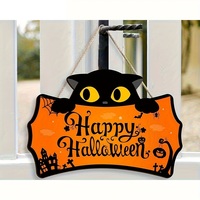 Plaque murale rectangulaire en bois artisanale du Vietnam, motif Halloween, gravée, pour décoration intérieure, décoration suspendue pour Halloween