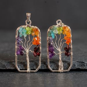 Collar Hecho a Mano con Colgante Rectangular del Árbol de la Vida, 7 Chakras, Cristal y Piedras Preciosas, Envuelto en Alambre, Recuerdo para el Día de San Valentín o Acción de Gracias - Product Image 1