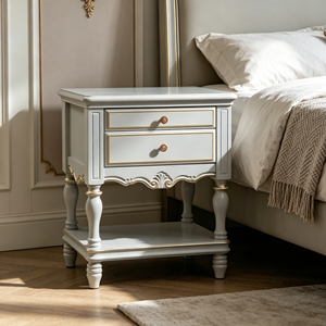 Mesita de Noche Tradicional de Madera Gris con 2 Cajones y Estante de Almacenamiento para Dormitorio - Product Image 2