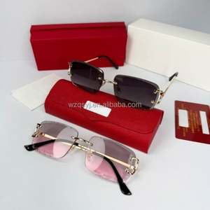 Gafas de Sol de Diseño Azul Sin Montura de Alta Calidad con Caja, Gafas de Sol de Lujo con Corte de Diamante para Mujer y Hombre, Protección UV 400 - Product Image 2