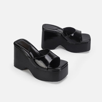 Xinzirain taille personnalisée 35-43 sandales compensées d'été pour dames bout ouvert couleur unie en cuir verni sandales à talons à semelle épaisse pour femmes