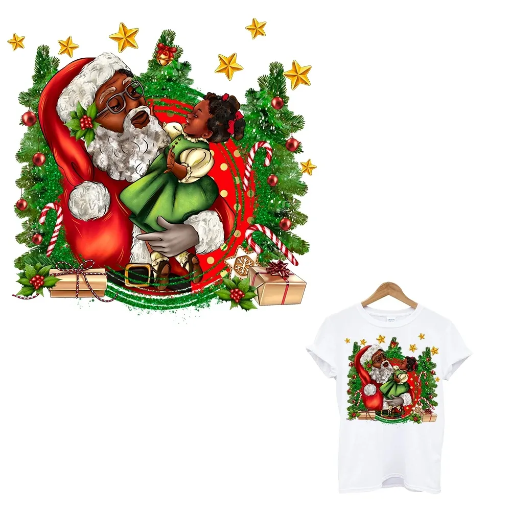 1PC Papai Noel Segurando A Criança Ferro na Transferência De Vinil Artesanato Adesivo Xmas Patches para T-Shirts Sacos de Roupas DIY Decor
