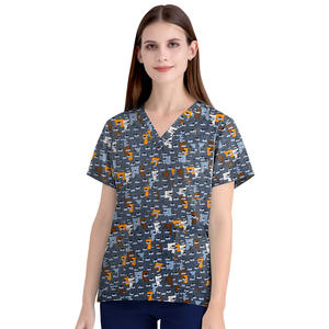 Logotipo personalizado estampado floral mezcla de algodón de mezclilla Hospital enfermería médico Jogger transpirable Unisex Scrubs uniformes conjuntos - Product Image 5