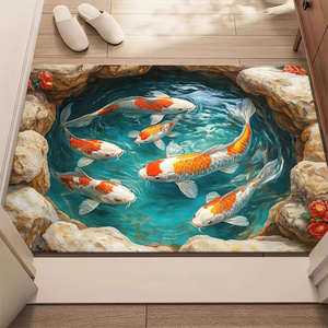 Alfombra con estampado 3D HD <span class=keywords><strong>de</strong></span> peces Koi, antideslizante, absorbente, lavable a máquina, <span class=keywords><strong>de</strong></span> poliéster, con diseño <span class=keywords><strong>de</strong></span> peces Koi nadando, 1 unidad - Product Image 2