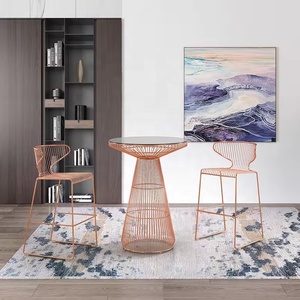 Hiện đại cao-bar <span class=keywords><strong>Cocktail</strong></span> bảng Tempered Glass Top nhà máy sản xuất dây kim loại thanh phân cho nhà ngoài trời khách sạn thương mại trung tâm mua sắm - Product Image 2