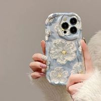 Coque de téléphone portable en silicone TPU avec motif de fleurs blanches à l'huile, bord ondulé pour Iphone Xs Max 11 12 13 14 15 16 17