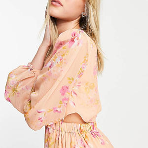 Maxi abito primavera da donna girocollo con <span class=keywords><strong>maniche</strong></span> <span class=keywords><strong>a</strong></span> <span class=keywords><strong>palloncino</strong></span> con spacco floreale in crêpe stile pesca - Product Image 5