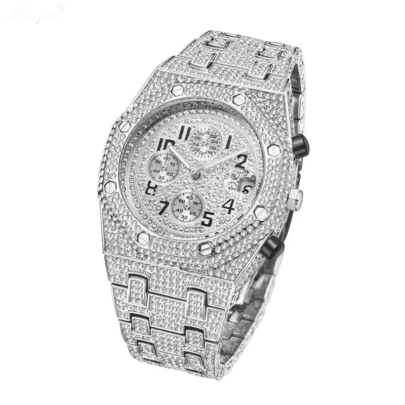 Blues Luxury Quartz yellow white Gold bling iced out diamond women watch Fully Diamond Watches Men Wrist watch