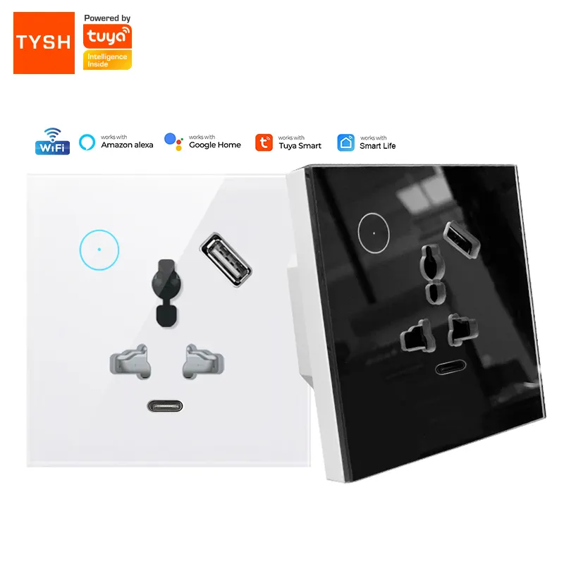 TYSH Tuya Smart Life Alexa Voice Control 16A Wifi Smart Wall Socket Outlet With Usb Universal Socket With Type-c