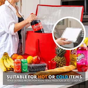 Red Insulated Cooler <b>Bag</b> <b>20L</b> Zipper Closure Non-Woven Fabric Food Storage Handle Top Opening - Product Image 6