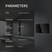 Panneau en verre trempé standard américain moderne de luxe 1 groupe 1 voie Interrupteurs muraux électriques Interrupteur de lumière à bascule