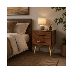 Luxury Modern Wooden Nightstand <b>Bedside</b> <b>Table</b> 2 Drawer Chevron Design OEM ODM Custom Supplier Direct Supply Manufacturer - Product Image 1