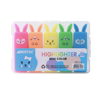4/5/6 pièces Stylos surligneurs en plastique écologiques à motif lapin de dessin animé, pointe oblique, pour le traçage et l'habillage