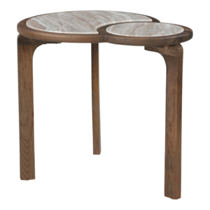 Tavolino Laterale in Legno con Piano in Marmo, Tavolo d'Appoggio in Legno di Mango con Design Sovrapposto per Arredamento Soggiorno - Product Image 1