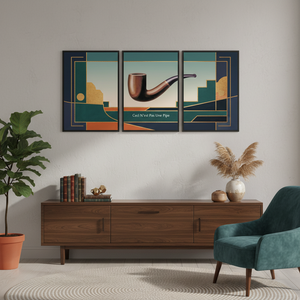 Art Deco <b>Landscapes</b> <b>Canvas</b> Art Set Ceci N'est Pas Une Pipe <b>Print</b> SET of 3 PANEL <b>CANVASES</b> for HANGING - Product Image 3