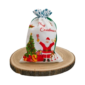 Sac cadeau à cordon avec motif Père Noël, décoration de Noël, emballage cadeau - Product Image 4