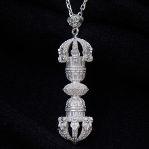 可定制999银复古经典时尚金刚杵佛教吊坠项链带链扣礼品寓意 - Product Image 3