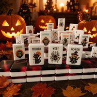 Ensemble de Mahjong américain sur le thème d'Halloween, 160 pièces, tuiles en acrylique rouge et noir imitation écaille de tortue avec motifs de chat noir, araignée, sorcière et citrouille