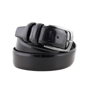 High Quality Fashion 35mm Width Italian Easy-On Handmade Luxury Pants Shiny Black <b>Genuine</b> <b>Leather</b> <b>Belts</b> for Men - Product Image 1
