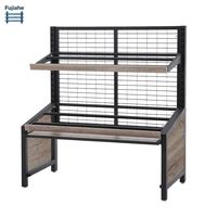 Zware metalen ijzeren 2-laags displayrek voor groenten en fruit met 5 plastic kratten voor supermarkt en kruidenierswinkel