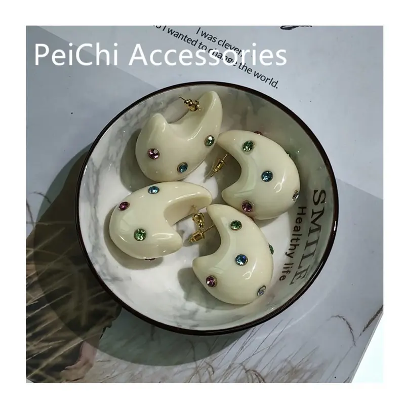 Peichi новые модные серьги-гвоздики в Корейском стиле овальной формы со стразами из смолы для женщин ювелирные изделия