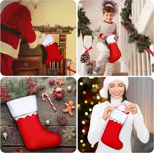 Yuyang 12 chaussettes de Noël en feutre pour cheminée, chaussettes suspendues rouges en tissu non tissé avec bordure dorée - Product Image 6
