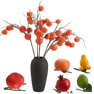 Fleurs artificielles en mousse de fruits, nouveauté décoration de maison de mariage, branches de fruits artificielles, perman, grenade et citron, vente en gros,