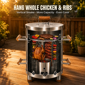 Vertical Charcoal Barrel Smoker Stainless Steel With Adjustable Air Vent Hanging Hooks Thermometer Outdoor <strong>Grill</strong> - Product Image 2