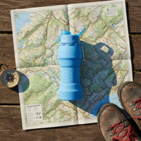 Bouteille en silicone pliable écologique sans BPA avec couvercle à pression et poignée de transport, réutilisable pour le camping, les activités de plein air et le sport