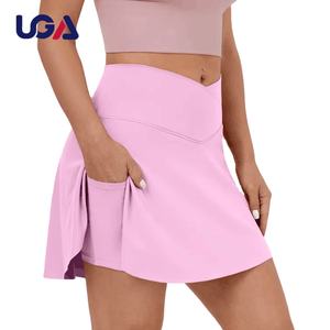 粉色高腰网球裙高尔夫主动运动跑步短裙内衬口袋透气女式网球裙 - Product Image 1