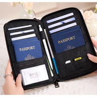 Dompet Kulit PU Anti Maling RFID Lintas Batas, Tas Penyimpanan Tiket Pesawat, Multi-fungsi, Tempat Buku Tabungan, Resleting, Kartu Identitas, Poliester