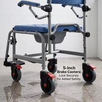 Chaise de bain de style traditionnel RUFU RF4209A, cadre en aluminium pliable, accoudoirs en forme de C, roulettes avec frein de 5 pouces, bras de soutien rabattables