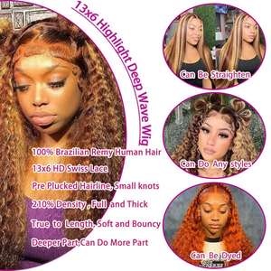13x6 Lace Frontal Human Hair <b>Wig</b> Glueless Highlight <b>Wig</b> Deep Wave Water Wave P4-27 Human Hair <b>Wig</b> Collection for Black Women - Product Image 4