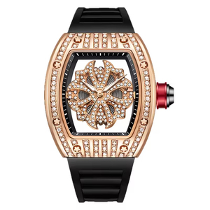 Fashion Men's Waterproof Tonneau <b>Watch</b> Silicone Strap Hollow Out Quartz <b>Watch</b> Diamonds Skeleton <b>Watches</b> for Men - Product Image 3