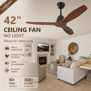 Ventilador de Techo Moderno de Mediados de Siglo, 42 Pulgadas, Aspas de Madera, Sin Luz, 3 Aspas, Motor DC Silencioso, Control Remoto, para Sala de Estar y Hogar - Product Image 1