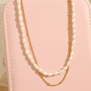 สร้อยคอไข่มุกน้ำจืดสองชั้นสำหรับผู้หญิง สร้อยคอหรูหราสำหรับใส่ทุกวัน - Product Image 2