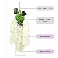 Fleurs artificielles de glycine suspendues, guirlande de glycine en soie, décoration d'arche de mariage, décoration de plafond, longue vigne de fleurs artificielles pour événements
