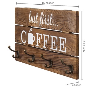 Pemegang Mug kopi kayu pedesaan satu tingkat, terpasang di dinding dapur Bar Organizer rumah pertanian dekorasi dinding kayu desain gantung - Product Image 4