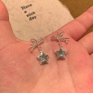 Wenchi S925 Pure <b>Silver</b> Cool Feeling Bow <b>Earrings</b> High-End Starry Sky Blue Star <b>Dangle</b> for Women Sweet New Release China - Product Image 4