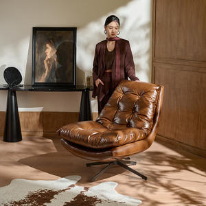 Sillón Individual de Diseño Nórdico de Lujo, Tapizado en Cuero Encerado, con Función de Inclinación, para Sala de Estar - Product Image 5