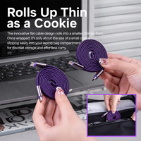 Câble magnétique auto-enroulable SIKAI 240W USB C vers USB C 5A PD 3.1, plat tressé, charge rapide, avec LED et E-Marker, pour bureau et téléphone