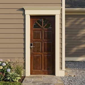 Puerta de Entrada Principal de Madera Sólida de Nogal Oscuro Estilo Americano con Inserto de Vidrio con Ventilador y Cerradura Inteligente - Product Image 5