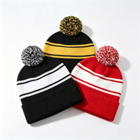 Topi Kupluk Rajut Campuran Wol Gaya Vintage Garis Hitam Kuning Logo Kustom, Dapat Disesuaikan, Berlipat, Hangat untuk Musim Dingin dan Gugur, Elastis, Unisex, Grosir