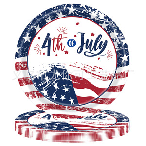 American Flag <b>Paper</b> Plates Round Disposable Party Tableware Independence Day Celebration 4 Color Offset Printing - Product Image 2