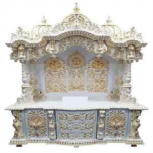 Temple traditionnel en bois de teck sculpté à la main, style divin pour la maison, finition blanche - Product Image 5