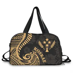 Großhandel schwarz Polyester Stoff Duffle Einkaufstasche Big Kosare Island Hibiscus Flower Print Weekender Reisetasche