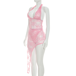 Viviblook J26ST221 Conjunto de Verano para Mujer, Sexy, Sin Mangas, Encaje Transparente, Body Halter, Falda Asimétrica, Conjunto de Dos Piezas - Product Image 3
