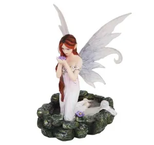 Resin mysterious white water fairy princess kneeling on pond statue