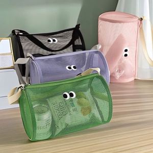 Pochette de rangement cylindrique en maille ajourée avec logo personnalisé pour maquillage, voyage, plage, natation, organisateur de toilette, vente en gros - Product Image 2