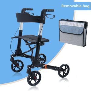 Lightweight 16lbs <strong>Rollator</strong> <strong>Walker</strong> for Seniors 4X8 Wheels with Handbrake Padded Seat &amp; Backrest Convenient Folding Walking Aid - Product Image 3